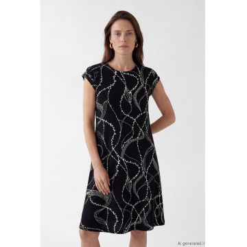 Rochie cu imprimeu si croiala in A - Alb/Negru