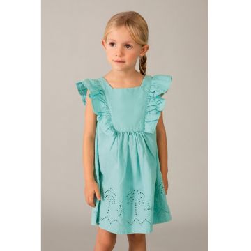 Rochie cu maneci cu volane si broderie - Verde menta