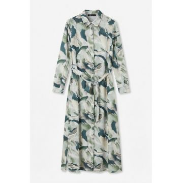 Rochie cu maneci lungi si imprimeu - Verde deschis/Bleumarin