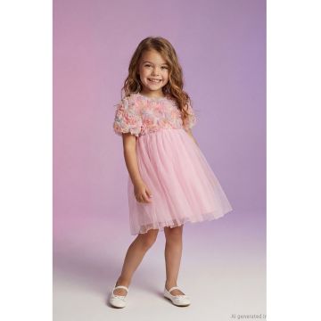 Rochie cu maneci scurte - Roz/Albastru deschis