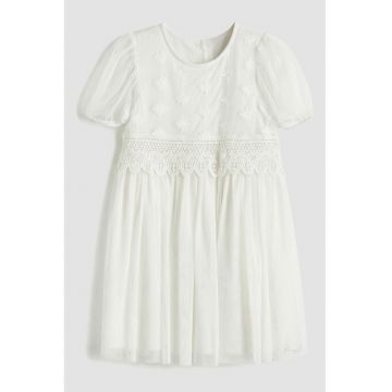 Rochie cu maneci scurte si broderie - Alb murdar