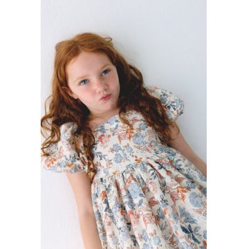 Rochie cu maneci scurte si imprimeu floral - Multicolor