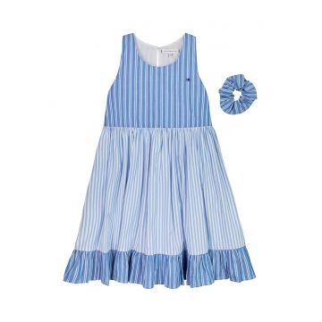 Rochie cu model in dungi si decolteu racerback - Albastru
