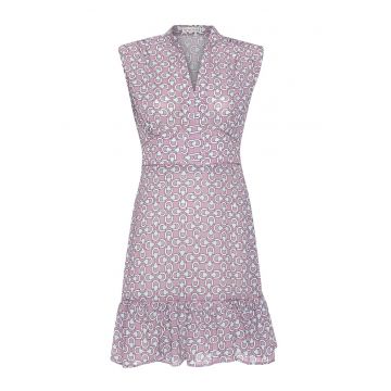 Rochie cu model si imprimeu grafic - Albastru glaciar/Roz prafuit