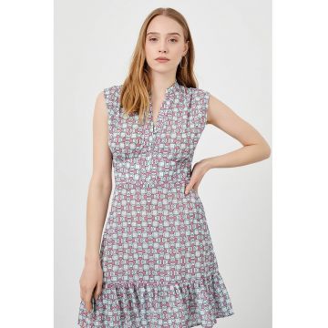 Rochie cu model si imprimeu grafic - Albastru pal/Roz prafuit