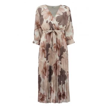 Rochie cu pliuri si decolteu cache-coeur - Bej deschis/Maro pamantiu