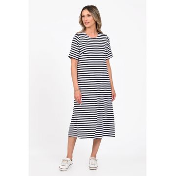 Rochie Dama -  A-Line V394 - Alb/Bleumarin