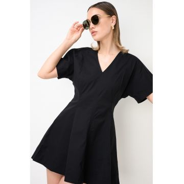 Rochie din amestec de bumbac cu decolteu in V - Negru