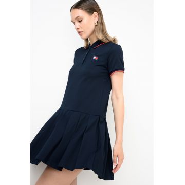 Rochie din amestec de bumbac cu guler polo - Albastru ultramarin