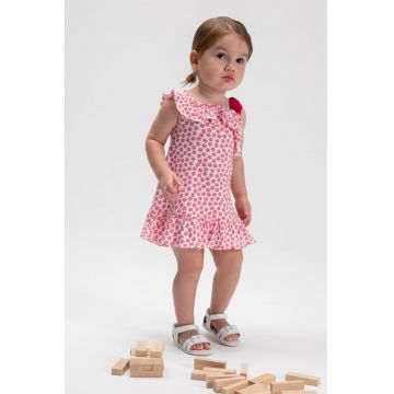 Rochie din amestec de bumbac cu imprimeu - Rosu/Alb