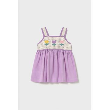 Rochie din amestec de bumbac cu segment crosetat - Alb/Lila
