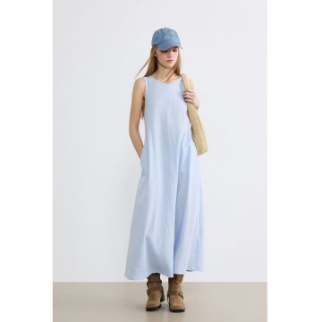 Rochie din amestec de in fara maneci - Albastru azur
