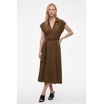 Rochie din amestec de modal cu maneci scurte - Kaki