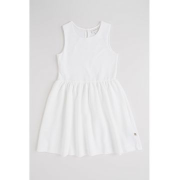 Rochie din bumbac organic fara maneci - cu fronseuri in talie - Alb optic