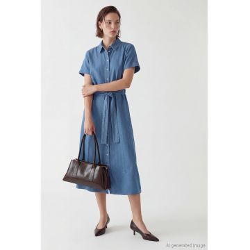 Rochie din denim cu cordon - Albastru prafuit