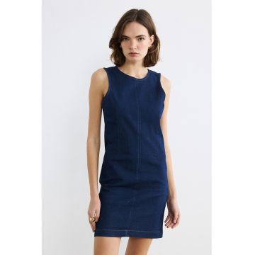 Rochie din denim cu decolteu rotund - Bleumarin