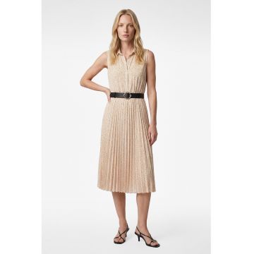 Rochie din sifon - cu model si curea in talie - Bej