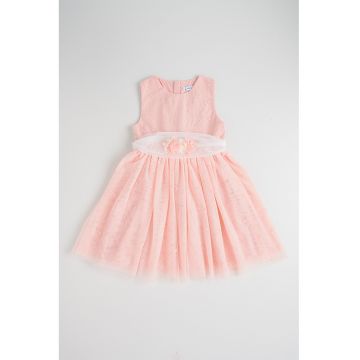Rochie din tul cu croiala baby-doll - Roz deschis
