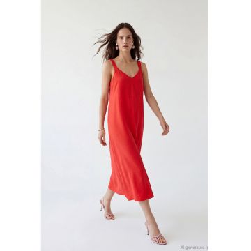 Rochie dreapta cu decolteu in V - Rosu vermillion