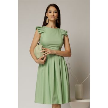 Rochie DY Fashion midi verde fistic din poplin in clos cu volane la umeri