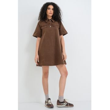 Rochie evazata cu buzunare laterale - Maro pamantiu