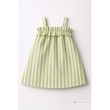 Rochie evazata cu dungi - Alb/Verde deschis