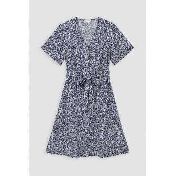 Rochie evazata cu imprimeu floral - Crem/Bleumarin