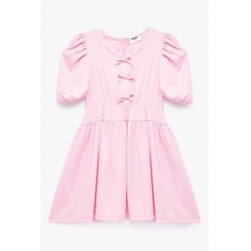 Rochie evazata cu maneci bufante - Roz