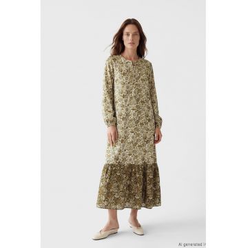 Rochie evazata cu model - Verde masliniu/Masliniu deschis