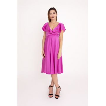 Rochie evazata cu volane Nova - Fucsia