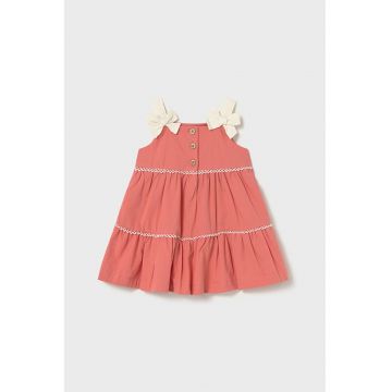 Rochie evazata din amestec de bumbac cu imprimeu - Roz somon