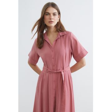 Rochie evazata din amestec de modal - Rosu pastelat