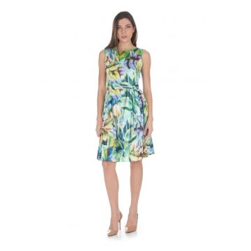 Rochie evazata din bumbac cu imprimeu tropical