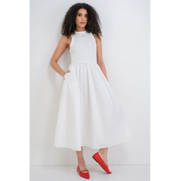 Rochie evazata din bumbac cu logo - Alb optic