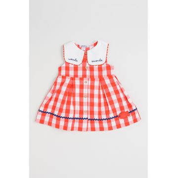 Rochie evazata din bumbac cu model in carouri - Rosu/Alb