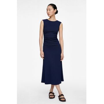 Rochie evazata fara maneci cu drapaje - Bleumarin