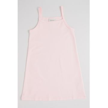 Rochie fara maneci cu decolteu patrat - Roz pastel