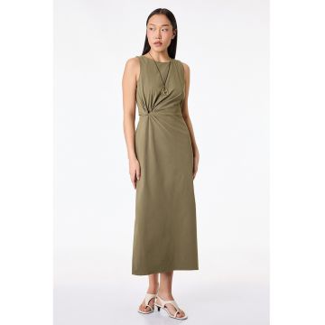Rochie fara maneci cu fronseu - Kaki
