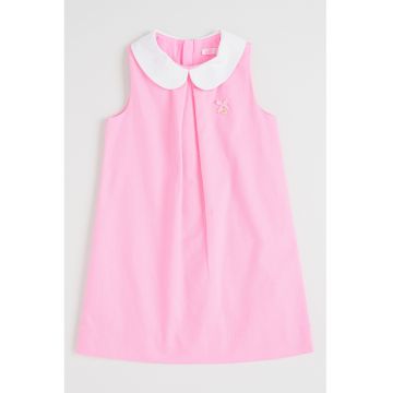 Rochie fara maneci cu guler Peter Pan - Roz pastel