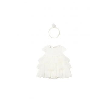 Rochie fete -  alb - poliester-bumbac-elastan - maneca scurta