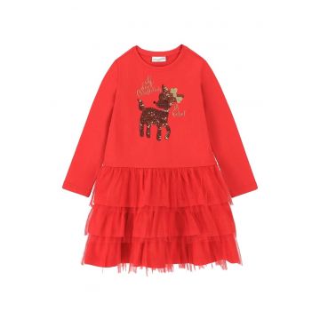 Rochie fete -  bumbac - Craciun - Rosu