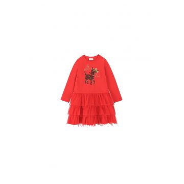 Rochie fete -  bumbac - Craciun - Rosu