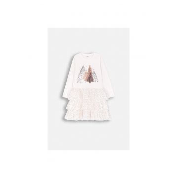 Rochie fete -  tricotata - ecru - bumbac
