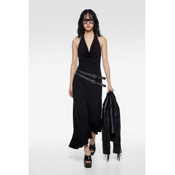 Rochie halter cu terminatie asimetrica - Negru