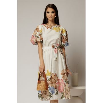 Rochie ivoar din bumbac cu imprimeuri florale