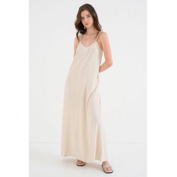 Rochie lejera cu decolteu in V - Bej deschis