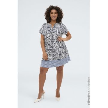 Rochie lejera cu model - Crem/Bleumarin