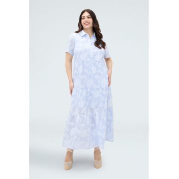 Rochie lunga cu broderie cu model floral - Alb/Albastru pastel