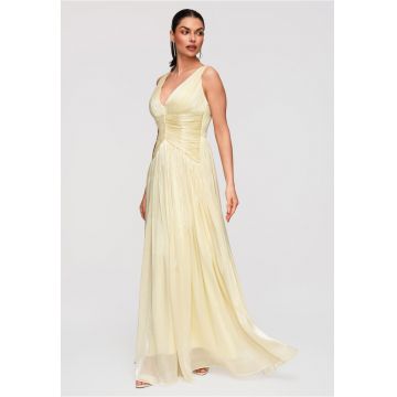 Rochie lungă elegantă din voal - Galben
