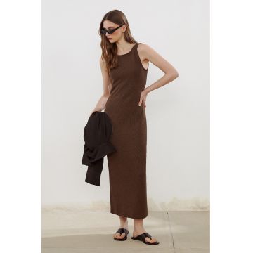 Rochie lunga fara maneci - Maro pamantiu